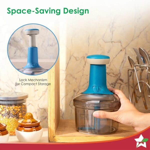 Glory Push Chopper | 800 ml | 3 Stainless Steel Blades | Anti-Slip Silicone | Air Tight Lid | Silicone Supported Base | Efficient String Mechanism | Transparent Jar | Safety Locking Mechanism | Easy to Clean | 1 Year Warranty - Image 3