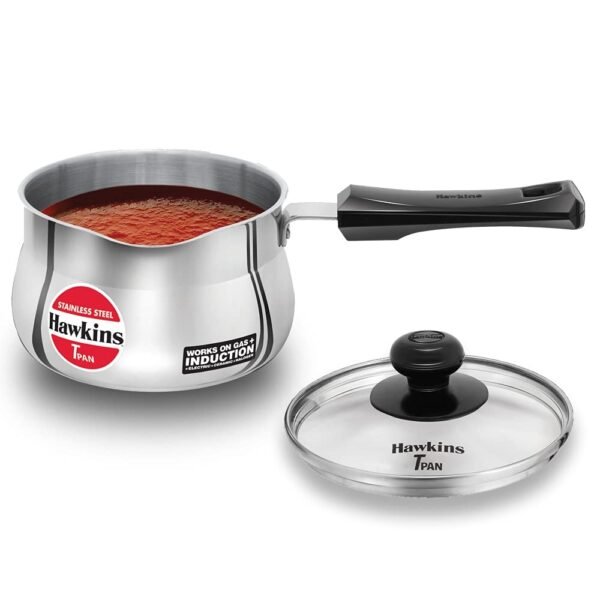 Hawkins Futura Tpan 1.5 Litre , Stainless Steel Tea Pan With Glass Lid, Induction Base Sauce Pan, Chai Pan, Saucepan, Silver (SST15G) - Image 4