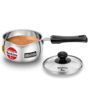 Hawkins Futura Tpan 1 Litre , Stainless Steel Tea Pan With Glass Lid, Induction Base Sauce Pan, Chai Pan, Saucepan, Silver (SST10G)