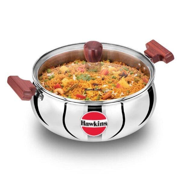 Hawkins Futura 2 Litre Cook n Serve Triply Stainless Steel Handi With Glass Lid, Induction Sauce Pan, Biryani Handi, Saucepan, Silver (SSH20G) - Image 3