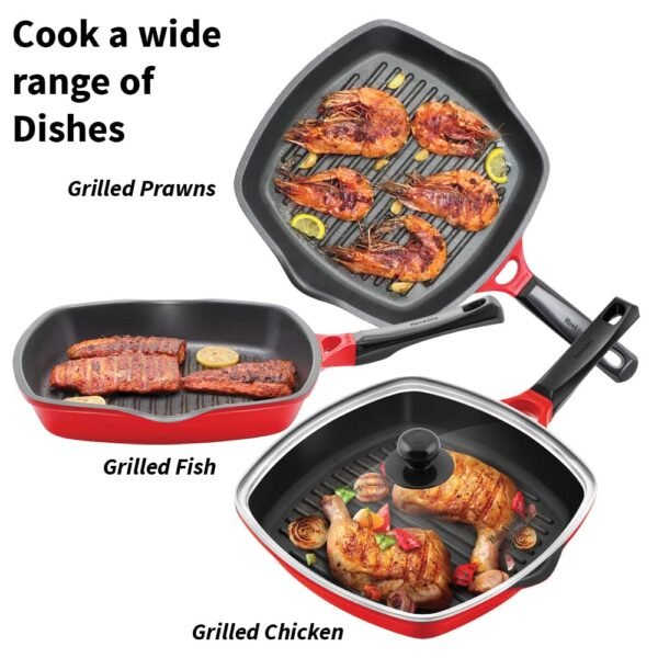 Hawkins 30 cm Non-Stick Die-Cast Square Grill Pan with Glass Lid (DCGP30G) - Image 7