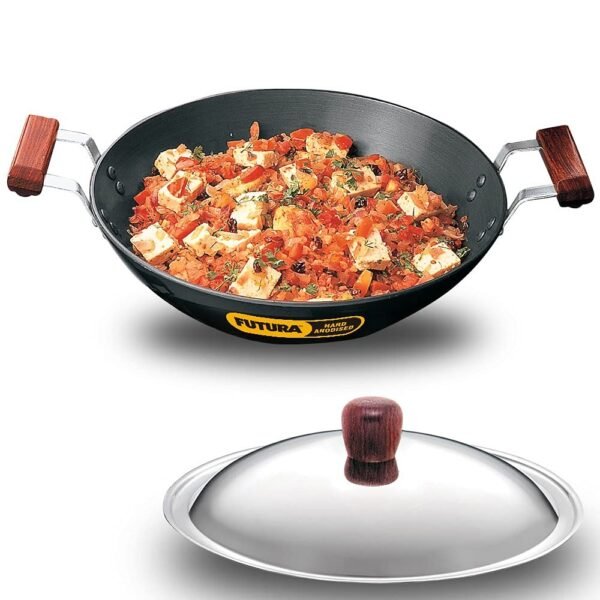 Hawkins Futura 5 Litre Deep Fry Pan, Hard Anodised Flat Bottom Kadai with Stainless Steel Lid, Black (AD50S) - Image 3