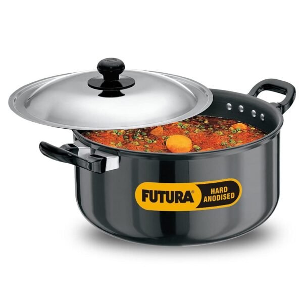 Hawkins Futura 5 Litre Cook n Serve Stewpot, Hard Anodised with Stainless Steel Lid, Casserole with Two Handles, Black (AST50) - Image 2