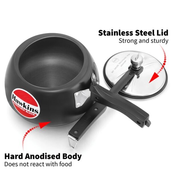 Hawkins Contura Black Inner Lid Pressure Cooker 2L (Hard Anodized With SS Lid)) - Image 4
