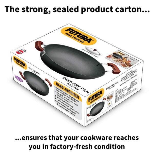 Hawkins Futura 7.5 Litre Deep Fry Pan, Hard Anodised Kadai with Stainless Steel Lid, Flat Bottom Big Kadai, Black (AD75S) - Image 2
