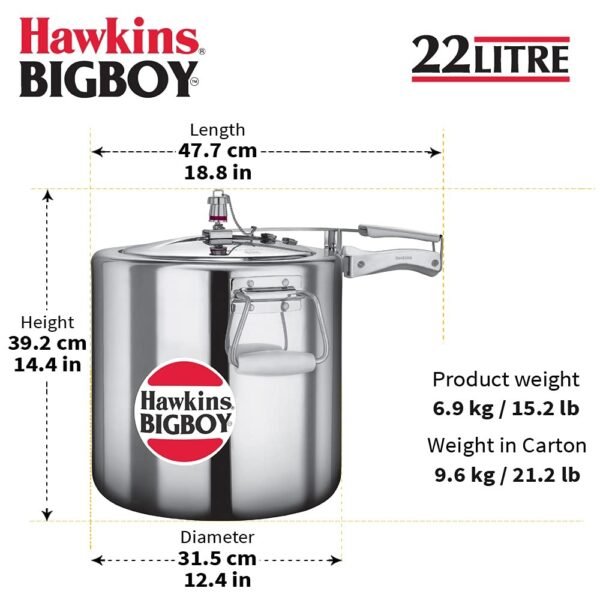 Hawkins Bigboy Aluminum Pressure Cooker, 22 Litres - Image 2