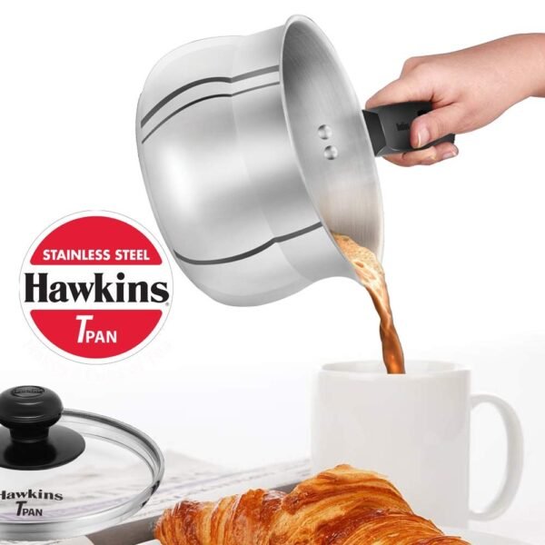 Hawkins Futura Tpan 1.5 Litre , Stainless Steel Tea Pan With Glass Lid, Induction Base Sauce Pan, Chai Pan, Saucepan, Silver (SST15G) - Image 2