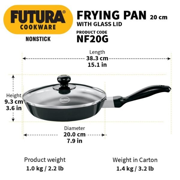 Hawkins Futura 20 cm Frying Pan, Non Stick Fry Pan with Glass Lid, Frypan, Black (NF20G) - Image 4