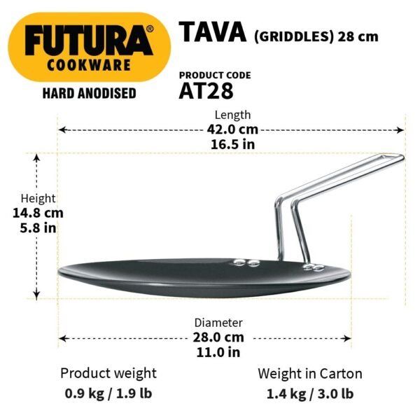 Hawkins Futura 28 cm Tawa, Hard Anodised Tava with Stainless Steel Handle, Black (AT28) - Image 4
