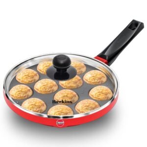 Hawkins Die Cast Nonstick Appe Pan with Glass Lid, 12 Cups, Diameter 20 cm, Black , Cast Aluminium, Red (NAPE20G)