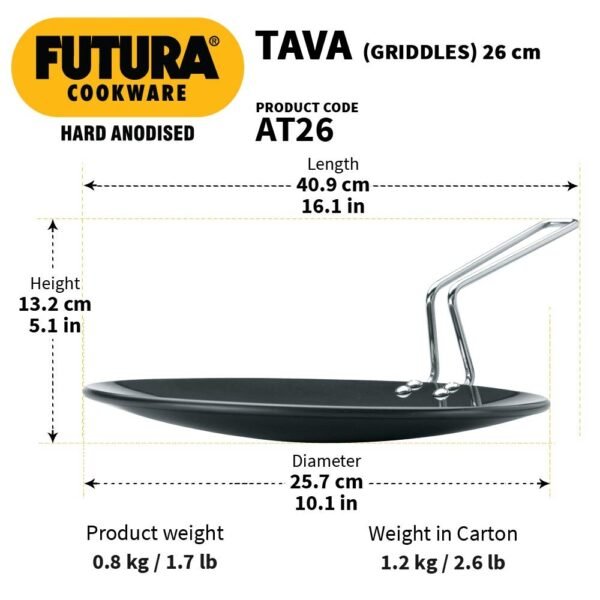 Hawkins Futura 26 cm Tawa, Hard Anodised Tava with Stainless Steel Handle, Black (AT26) - Image 5