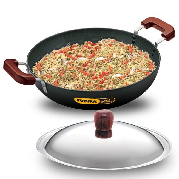 Hawkins Futura 7.5 Litre Deep Fry Pan, Hard Anodised Kadai with Stainless Steel Lid, Flat Bottom Big Kadai, Black (AD75S) - Image 3