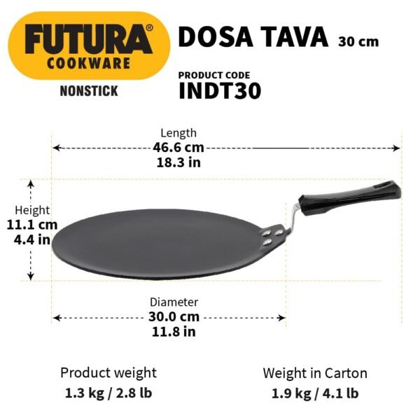 Hawkins Futura Nonstick Dosa Tawa, Diameter 30 cm, Thickness 4.88 mm, Black (NDT30) - Image 4