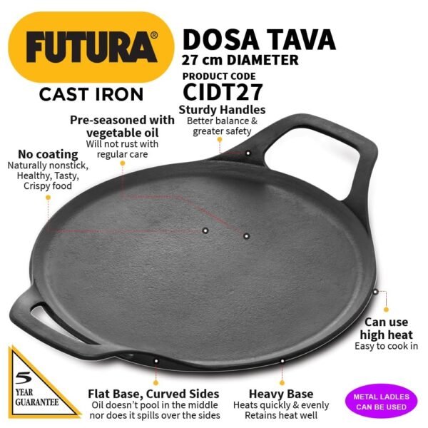 Hawkins Futura Pre-Seasoned Cast Iron Dosa Tawa 27cm