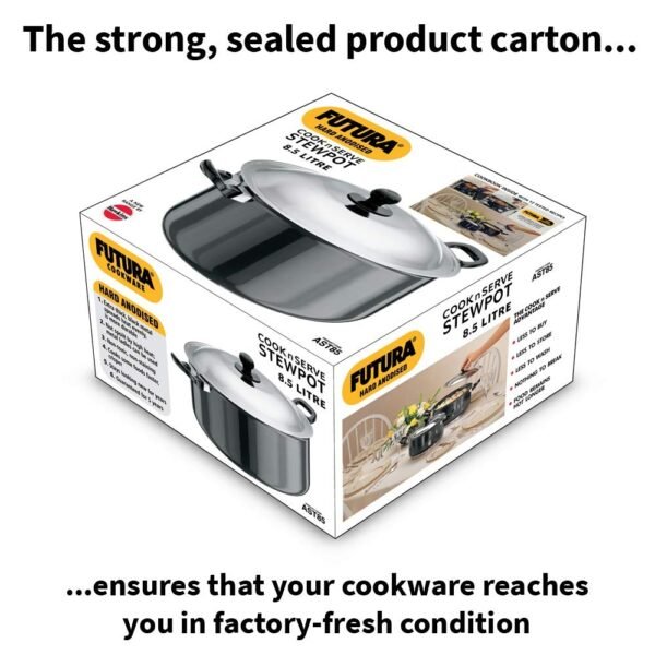 Hawkins Futura Hard Anodised Cook-n-Serve Stewpot with SS Lid, Capacity 8.5 Litre, Diameter 28 cm, Thickness 4.06 mm, Black (AST85) - Image 3