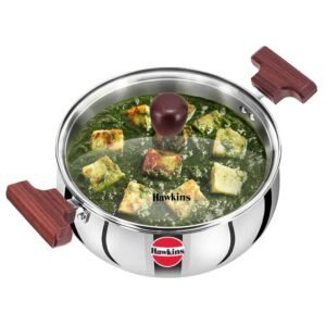 Hawkins Futura 2 Litre Cook n Serve Triply Stainless Steel Handi With Glass Lid, Induction Sauce Pan, Biryani Handi, Saucepan, Silver (SSH20G)