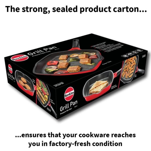 Hawkins 30 cm Non-Stick Die-Cast Square Grill Pan with Glass Lid (DCGP30G) - Image 5