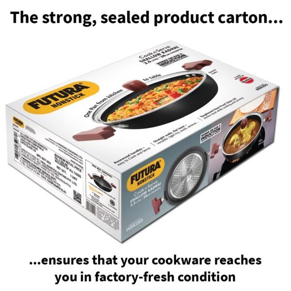 Hawkins Futura 2.5 Litre Cook N Serve Nonstick Shallow Kadhai with Glass Lid, Induction Base Deep Fry Pan(INSK25G) - Image 5