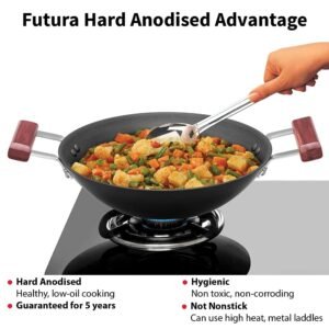 Hawkins Futura 3 Litre Deep Fry Pan, Hard Anodised Kadai, Flat Bottom Kadhai, Black (AD30)