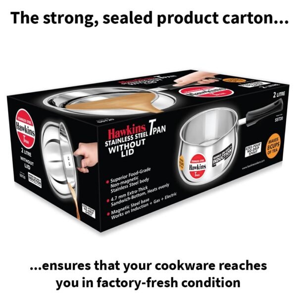 Hawkins Futura Tpan 1 Litre , Stainless Steel Tea Pan With Glass Lid, Induction Base Sauce Pan, Chai Pan, Saucepan, Silver (SST10G) - Image 4