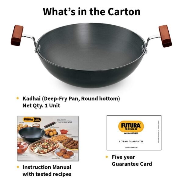 Hawkins Futura 1.5 Litre Deep Fry Pan, Hard Anodised, Round Bottom Small Kadai Without Lid, Black (AK15) - Image 5