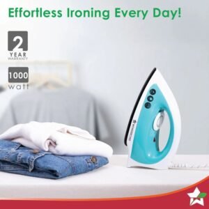 Dry Iron Cruze | 1000W | Quick Heating | Non-Stick Coated Sole Plate | Light and Compact Design | Temperature Control Dial | 1 Year Warranty