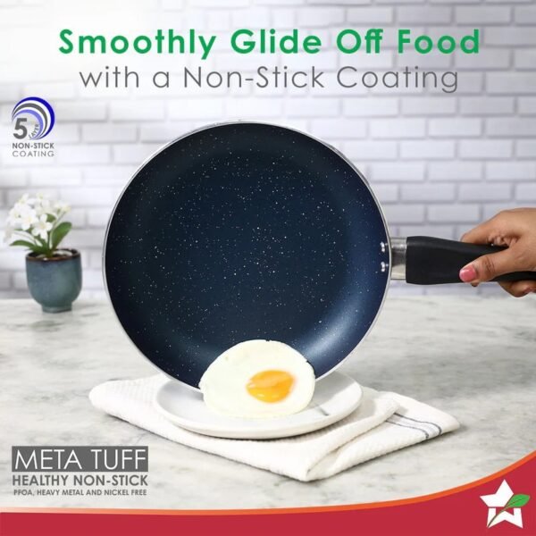 Galaxy Cookware 4 Piece Set | 24 cm Kadhai with Lid, 24 cm Fry Pan, 28 cm Dosa Tawa | Induction Friendly | Cool Touch Bakelite Handles | Pure Grade Aluminium| PFOA Free| 2 Years Warranty | Midnight Blue - Image 4