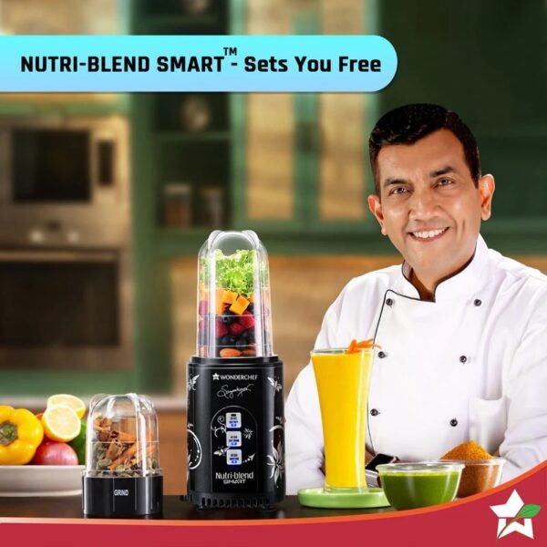 Nutri-blend SMART Automatic Mixer Grinder with Dual Pulse Function|22000 RPM|100% Full Copper Motor|2 Unbreakable Jars| 500 Watt| 2 Years Warranty| Recipe book by Chef Sanjeev Kapoor| Black - Image 4