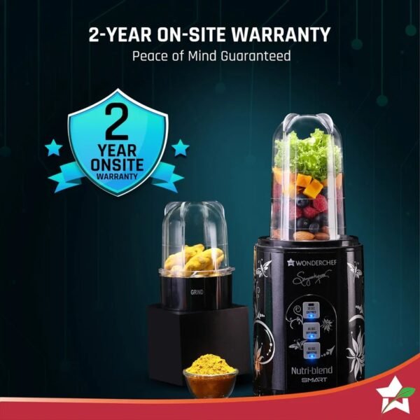 Nutri-blend SMART Automatic Mixer Grinder with Dual Pulse Function|22000 RPM|100% Full Copper Motor|2 Unbreakable Jars| 500 Watt| 2 Years Warranty| Recipe book by Chef Sanjeev Kapoor| Black - Image 3