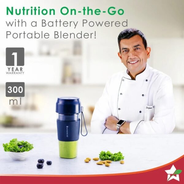 Nutri-Cup Portable Blender | USB Charging | Smoothie maker | SS Blades | Battery Operated Rechargeable Blender | 300ml | Compact Size | Blue - Image 2