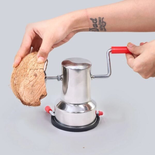 Stainless Steel Coconut Scraper for Kitchen, Vacuum Base, Rotatable Handle, Manual Operation, Silver - Image 2