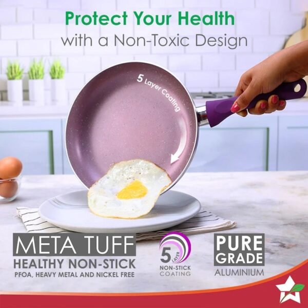 Wonderchef Royal Velvet 24cm Non-Stick Fry Pan | 24cm | Induction Bottom | Soft-Touch Handle | Virgin Grade Aluminium | PFOA and Heavy Metals Free - Image 4