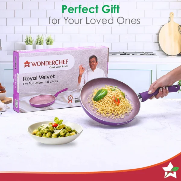 Wonderchef Royal Velvet 24cm Non-Stick Fry Pan | 24cm | Induction Bottom | Soft-Touch Handle | Virgin Grade Aluminium | PFOA and Heavy Metals Free - Image 3