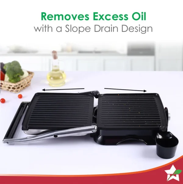 Wonderchef Sanjeev Kapoor Tandoor Family Size | Electric Contact Grill & Sandwich Maker | 3-in-1 Appliance | 1600 Watt | 180 Degree Grilling | Cool Touch Handle | Auto Shut Off | Black & Silver - Image 4