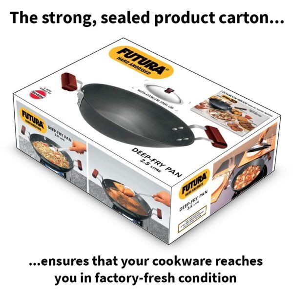 Hawkins Futura 3.75 Litre Deep Fry Pan, Hard Anodised Kadai with Stainless Steel Lid, Black (AD375S) - Image 3