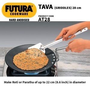 Hawkins Futura 28 cm Tawa, Hard Anodised Tava with Stainless Steel Handle, Black (AT28)