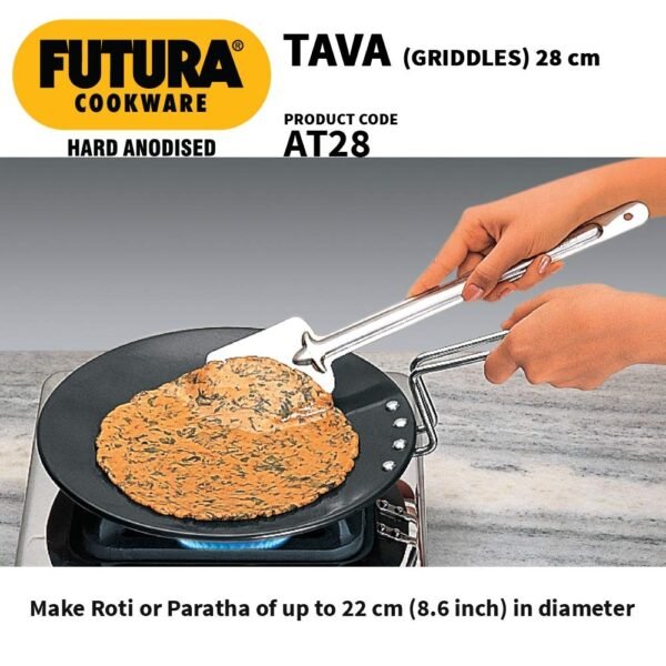 Hawkins Futura 28 cm Tawa, Hard Anodised Tava with Stainless Steel Handle, Black (AT28)