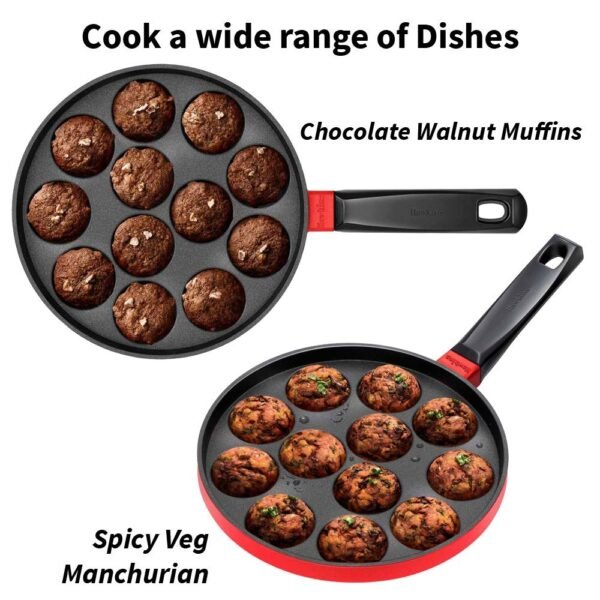 Hawkins Die Cast Nonstick Appe Pan with Glass Lid, 12 Cups, Diameter 20 cm, Black , Cast Aluminium, Red (NAPE20G) - Image 2