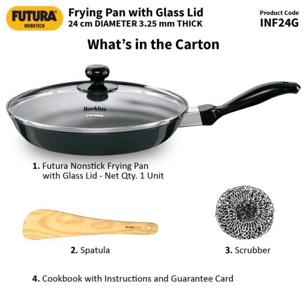 Hawkins Futura 24 cm Frying Pan, Non Stick Fry Pan with Glass Lid, Frypan, Black (NF24G) - Image 4