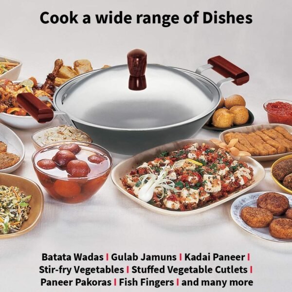 Hawkins Futura 5 Litre Deep Fry Pan, Hard Anodised Flat Bottom Kadai with Stainless Steel Lid, Black (AD50S) - Image 2
