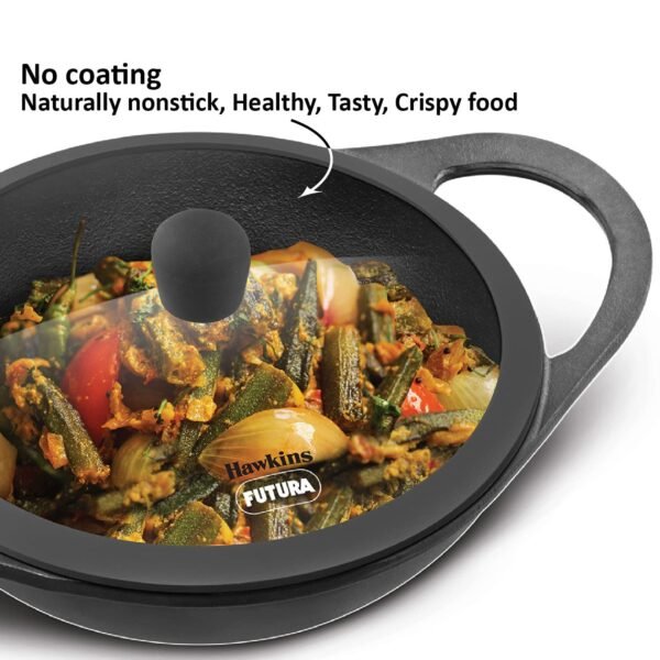 Hawkins Futura 2 Litre Cast Iron Kadhai with Glass Lid, Naturally Nonstick, Black (CIK20G) - Image 6