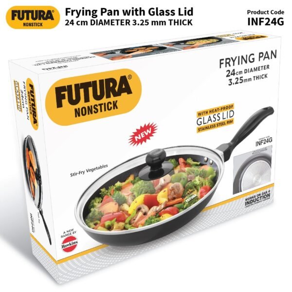 Hawkins Futura 24 cm Frying Pan, Non Stick Fry Pan with Glass Lid, Frypan, Black (NF24G) - Image 8