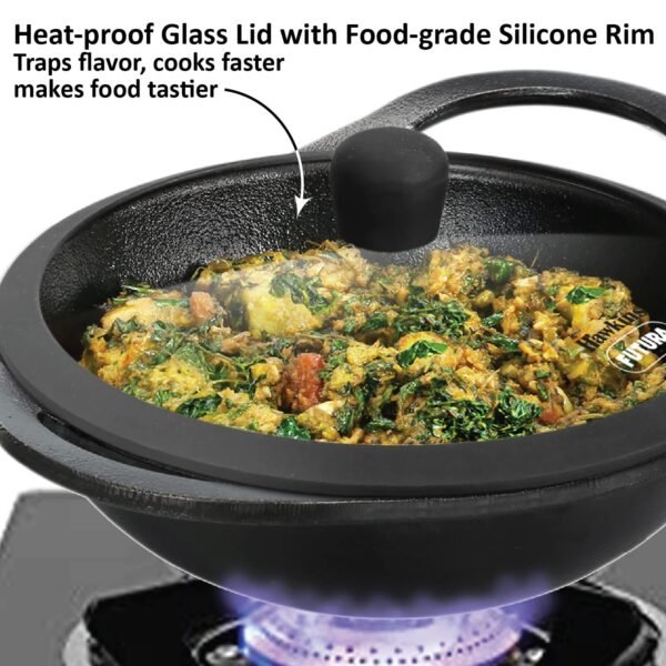 Hawkins Futura 2 Litre Cast Iron Kadhai with Glass Lid, Naturally Nonstick, Black (CIK20G) - Image 3