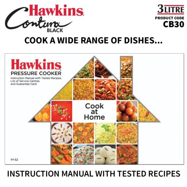 Hawkins 3 Litre Contura Black Pressure Cooker, Hard Anodised Inner Lid, Black (CB30) - Image 5