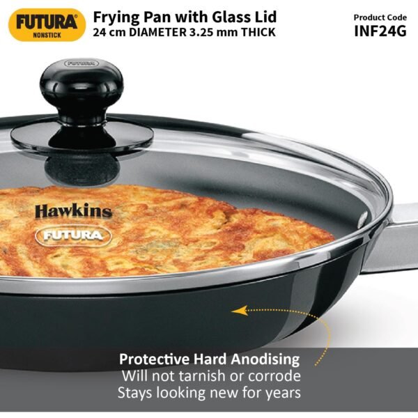 Hawkins Futura 24 cm Frying Pan, Non Stick Fry Pan with Glass Lid, Frypan, Black (NF24G) - Image 5