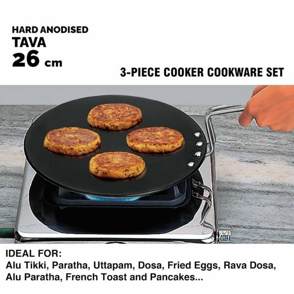 Hawkins Futura Triniti Kitchen Set , Hard Anodised (Tava 26cm, Deep-Fry Pan 2.5L, Inner Lid Pressure 3.5L Cooker), Black (PCWSET1) - Image 4