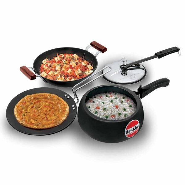 Hawkins Futura Triniti Kitchen Set , Hard Anodised (Tava 26cm, Deep-Fry Pan 2.5L, Inner Lid Pressure 3.5L Cooker), Black (PCWSET1)