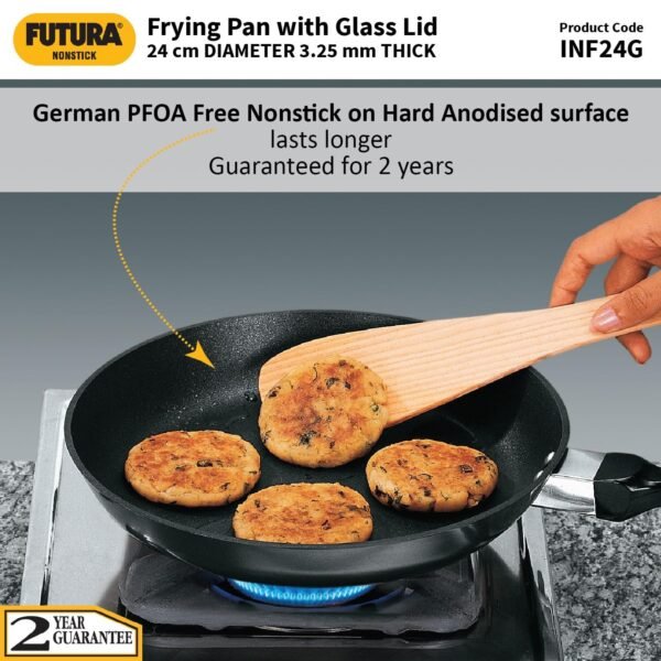 Hawkins Futura 24 cm Frying Pan, Non Stick Fry Pan with Glass Lid, Frypan, Black (NF24G) - Image 3
