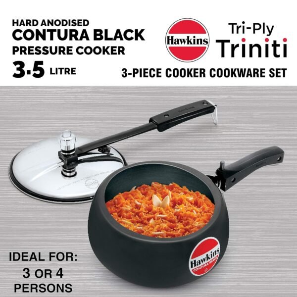 Hawkins Futura Triniti Kitchen Set , Hard Anodised (Tava 26cm, Deep-Fry Pan 2.5L, Inner Lid Pressure 3.5L Cooker), Black (PCWSET1) - Image 6