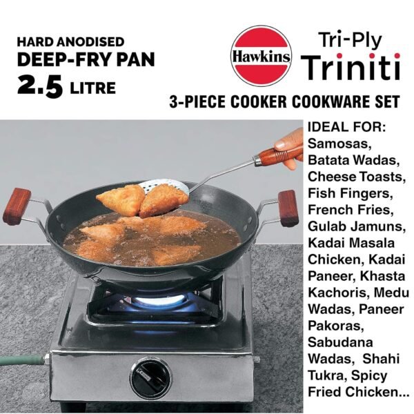 Hawkins Futura Triniti Kitchen Set , Hard Anodised (Tava 26cm, Deep-Fry Pan 2.5L, Inner Lid Pressure 3.5L Cooker), Black (PCWSET1) - Image 5